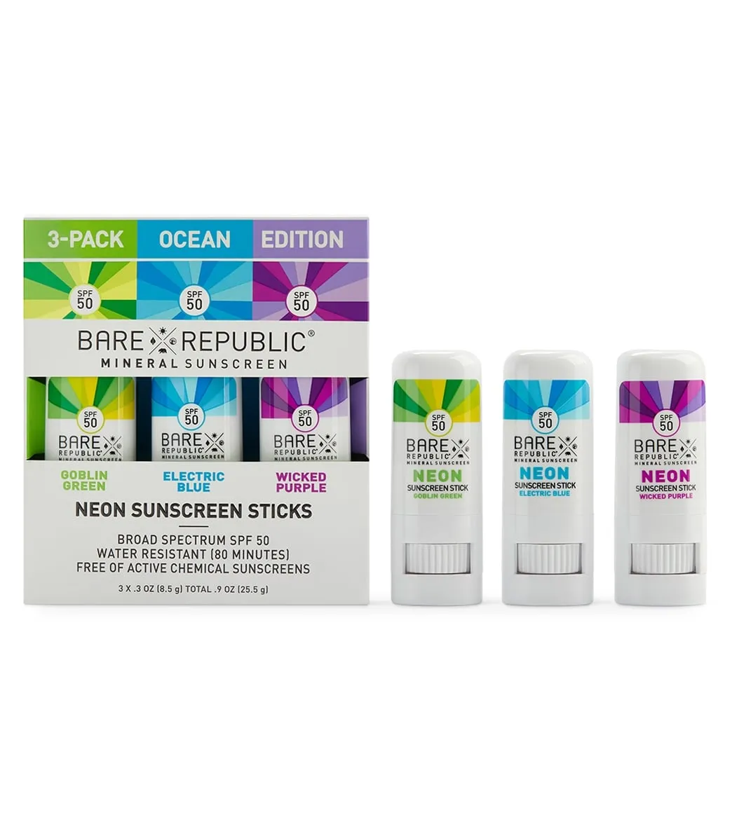 BARE Republic Mineral Neon SPF 50 Color Sport Stick 3 Pack